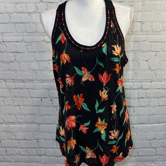 Candie's Tops - CANDIE'S Tank Top Strappy Back Black Floral-XL
